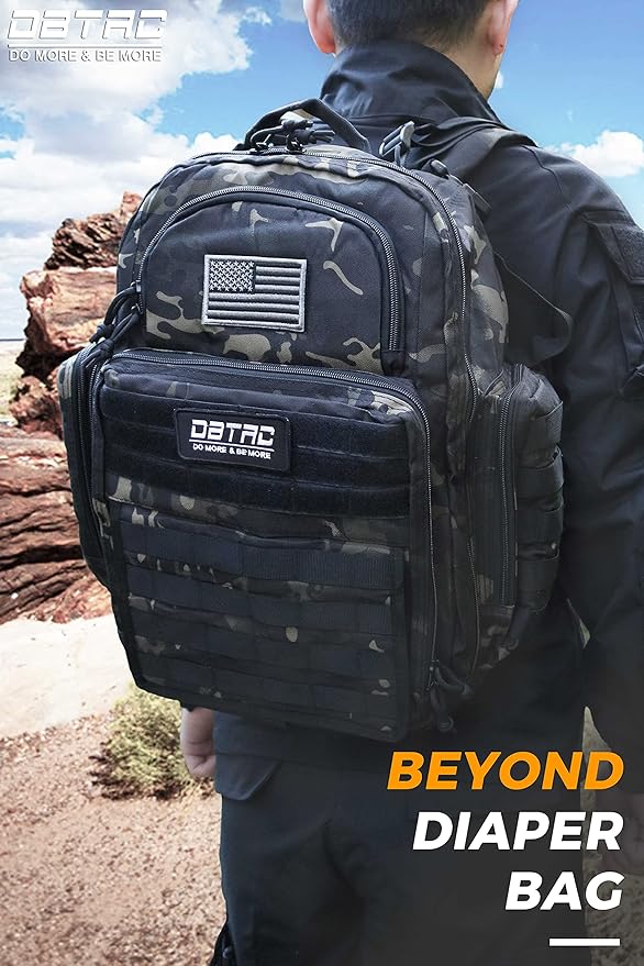 Diaper Bag Backpack for Dad, DBTAC Large Baby Nappy Bag for Men w/Changing Mat, Insulated+Wipe Pockets, Stroller Straps, Black Camo