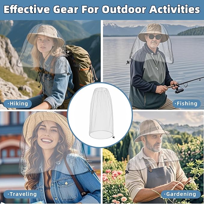 Oversized Mosquito Net 42 x 25 Inches Ultra Large Mosquito Head Net Face Neck Fly Mesh Netting Fits All Hats for Outdoor Camping Hiking Fishing Gardening Safari(Light Gray)