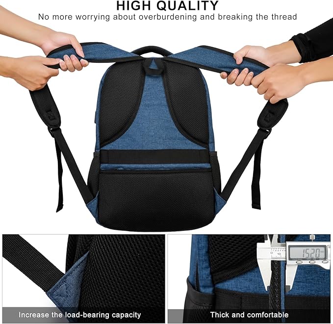 School Backpack for Teens & College Students - 15.6 Inch Laptop Backpack with USB Charging Port, Water Resistant Business Bookbag for Men, Boys, School, Blue