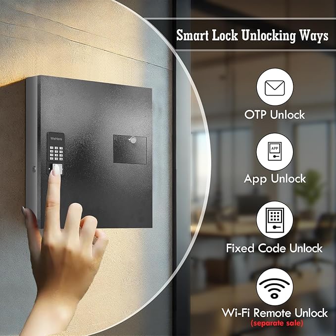 WeHere 56 Keys Lock Box, Key Cabinet with Key Drop Slot, APP Bluetooth/OTP/Wi-Fi, Fixed Code/Key Unlock, Large Key Return Box for Hotel,Car Dealerships,Realtors,Office,School