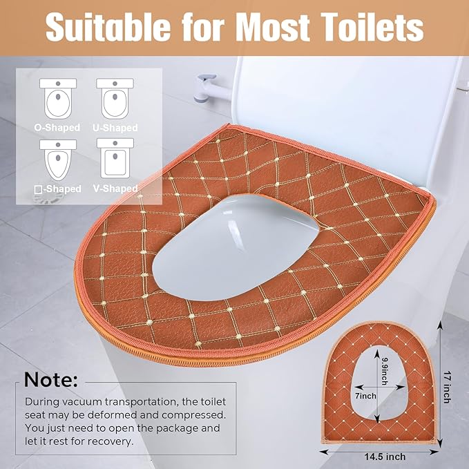 Riakrum 4 Pcs Toilet Seat Covers Pads for Bathroom Comfortable Toilet Seat Cushion Cover Soft Thicker Warmer Washable Pad with Zipper Home Reusable(Cute,Yellow, Red, Gray, Orange)