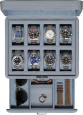 ROTHWELL 8 Slot Leather Watch Box with Drawer - Luxury Case Display Jewelry Organizer, Locking Display Case Holder with Real Glass Top - Watch Box Organizer for Men & Women (Artic Mist)