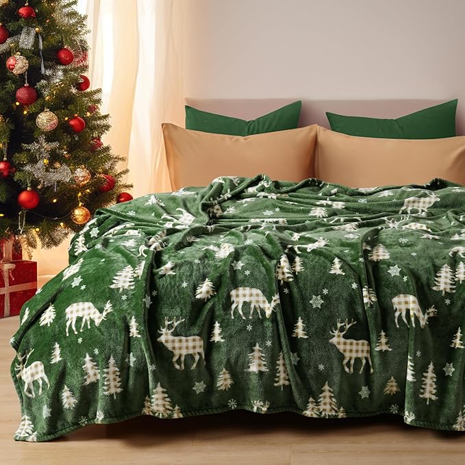 PHF Printed Fleece Blanket King Size, No Shed No Pilling Ultra Soft Plush Cozy Xmas Prints Theme Home Décor Flannel Blanket for Bed, Sofa, Couch and Gift, 108" x 90", Northern Winter