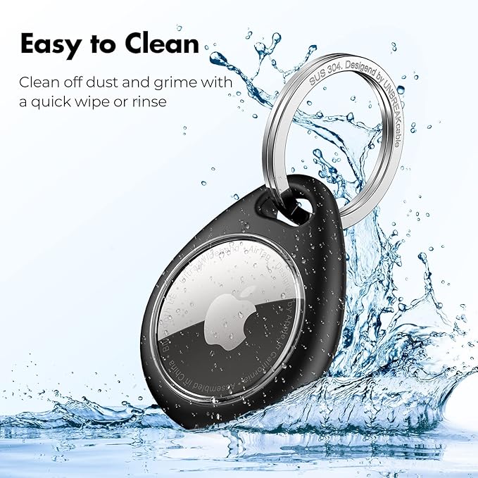 UNBREAKcable for Apple AirTag Holder - 4 Pack [Fit Tightly Design] [Easy to Install] [Hold Air Tag Securely] Waterproof TPU Shell Protective Case with 304 Stainless Steel Keychain Key Ring
