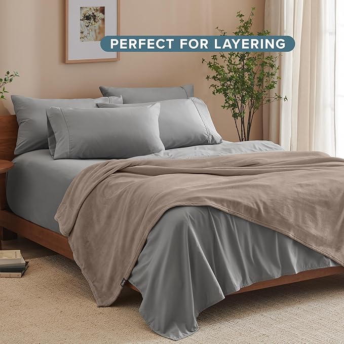 Bare Home Fleece Blanket - Full/Queen - Ultra-Soft Lightweight for Bed, Sofa, and Couch - Luxury Microplush - Cozy Warm Blanket (Full/Queen, Taupe)