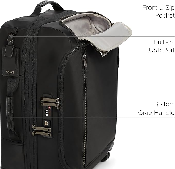 TUMI - Voyageur Leger 4 Wheeled Luggage - Women's Lightweight and Spacious, Sleek Silhouette, Durable Premium Suitcase - 21.8" Continental Expandable Carry-On, Black with Gunmetal Hardware