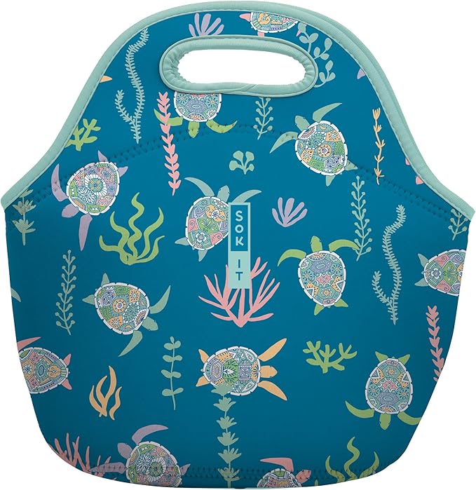 Sok It LunchTote Zippered Bag Insulated Neoprene Caddy (Turtle-y Awesome, Large 4.5 Quart Lunch Tote)