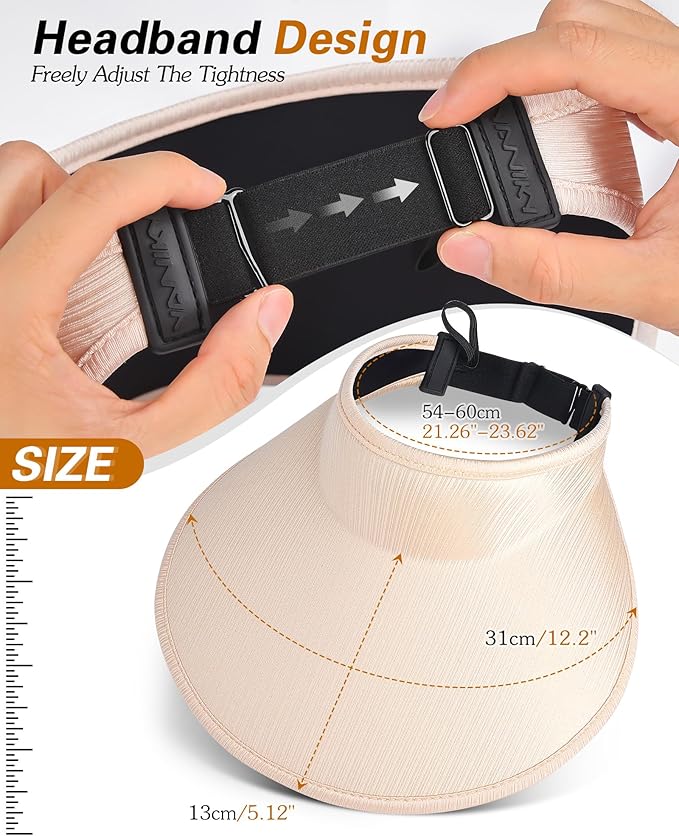 Sun Visor Hats for Women,UPF50+ Wide Brim Sun Hats Adjustable Foldable Beach Hats for Daily Travel