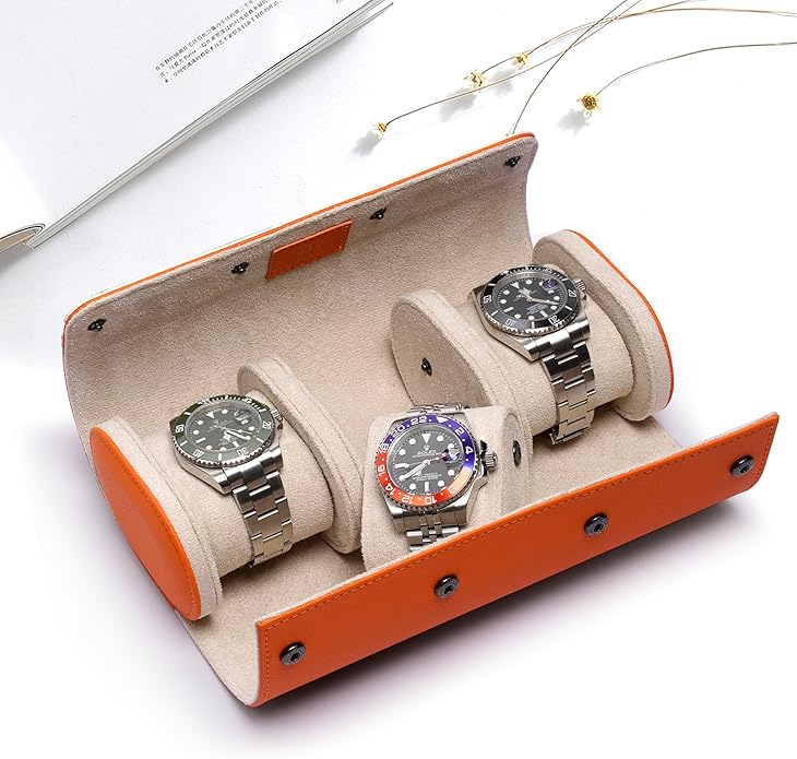 MOZSLY Watch Roll Travel Case 3 Slots Portable Box for Men and Women Watches Organizer Storage Holder PU Leather