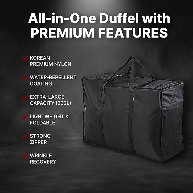 Plago Professional Quality Nylon Extra Large Duffel Bag, Lightweight Foldable Water Repellent, Cargo for Travel, Folding Bike, Tent Mattress Closet Storage (XXXL: 262L capacity (39""x28""x14.6""))