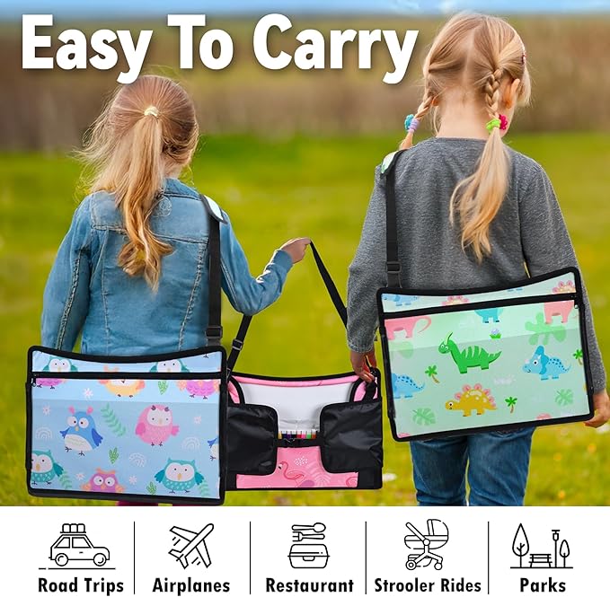Kids Travel Tray, 3PCS Car Seat Tray for kids Travel, Toddler Road Trip Essentials With Drawing Kit, Toddler Lap Desk Organizer for Car, Carseat Table for Airplane