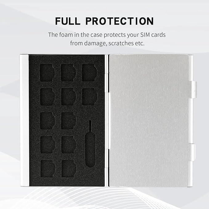 Aluminum SIM Card Case, 26Slots Ultrathin SIM Card Holder, Fit for 24 Nano sim Card and 2 Cell Phone Eject Pin Slots, Silver