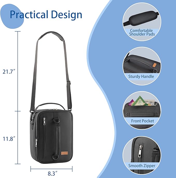 Expandable Lunch Bag for Men, (10.7L) Insulated Lunch Box, Portable Large Cooler Bag with Shoulder Straps for Men Women Adult for Work College Travel, Black