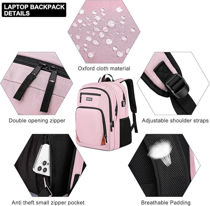 Pink Backpack for School, School BackPack for Teens, Boys and Girls, with 15.6 inch Laptop Bookbag for College High School, Large Computer Back Pack with Compartments for Men & Women