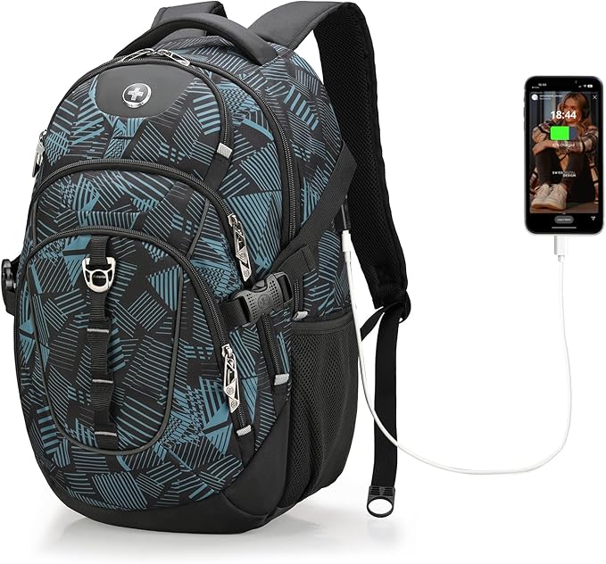 Swissdigital Laptop Backpack with USB Charging Port, Travel Backpack Fits 15.6 inches Computer, 31L Backpack for Men, Dark Green | SD803