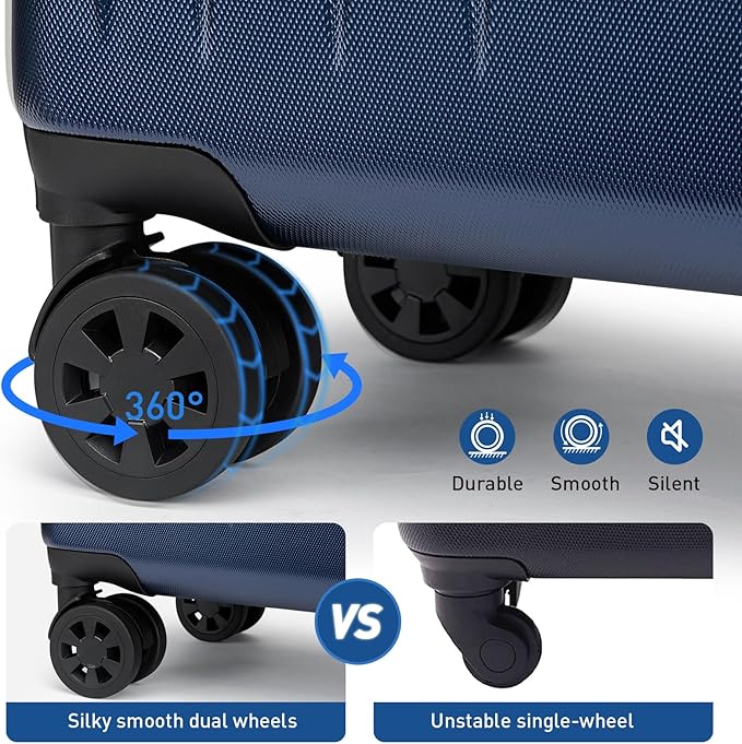 KYME Suitcase Hardshell With Double Spinner Wheels, PC+ABS TSA Lock Travel Luggage (Navy Blue, 24" Checked)