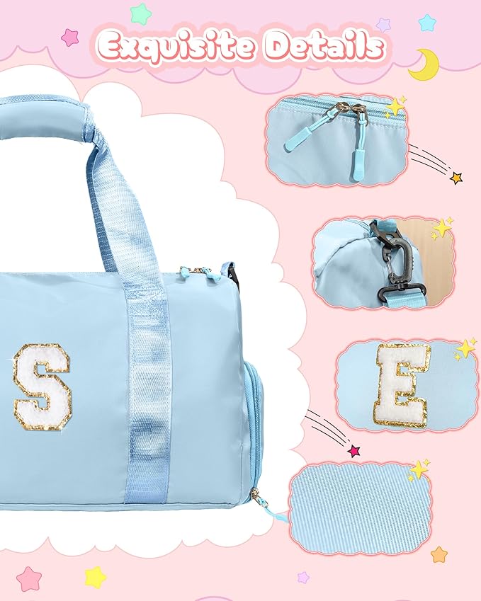 Gifts for Daughter-Girl Gym Bag with Shoe Compartment, Kid Personalized Weekender Overnight Bags, Initial Travel Tote with Makeup Pouch, Gift for Granddaughter Sister Niece (Letter H)
