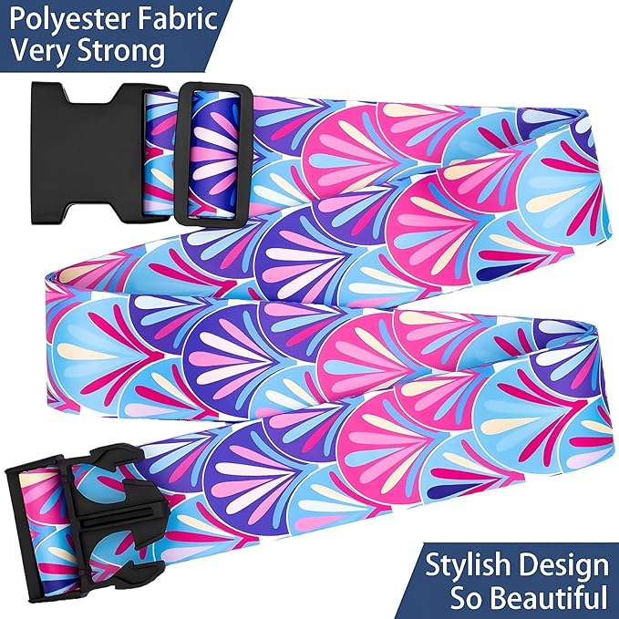 Plumes Luggage Straps for Suitcases, Adjustable Luggage Travel Belts to Keep Luggage Security While Travel, Strong Polyester Fabric, Easy-to-Recognize Stylish Design Travel Essentials, 2 Pack
