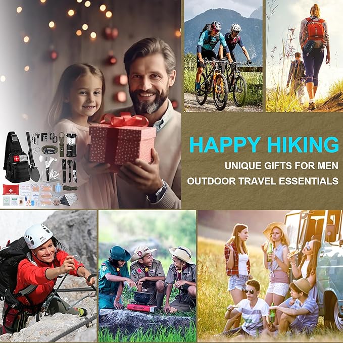 Survival Kit, Gifts for Christmas Men, Women, 251pcs Emergency Survival Gear and Supplies Equipment, First Aid Kit with Crossbody Bag, Camping Essentials for Earthquake, Hiking, Outdoor Adventure