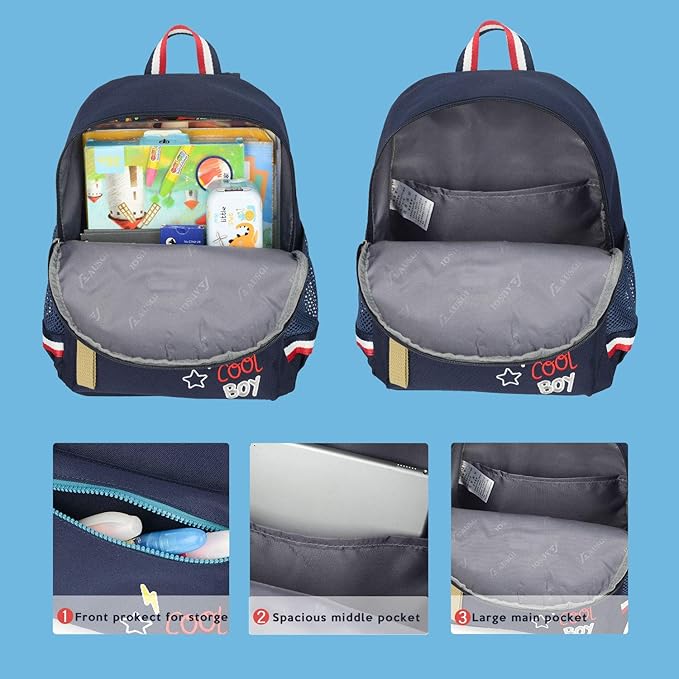 willikiva Cartoon Bus 12 Kindergarten Backpack for Kids Girls and Boys,Waterproof Preschool Toddler Backpack Wiht Leash and Safety Harness(Deep Blue)