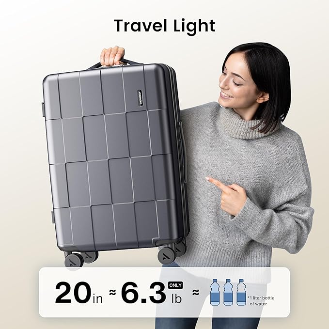 SHOWKOO Luggage Sets 2 Piece 20/28 Inch Hardside Expandable Lightweight PC Suitcase Sets with Double Spinner Wheels TSA Lock, Sliver Gray