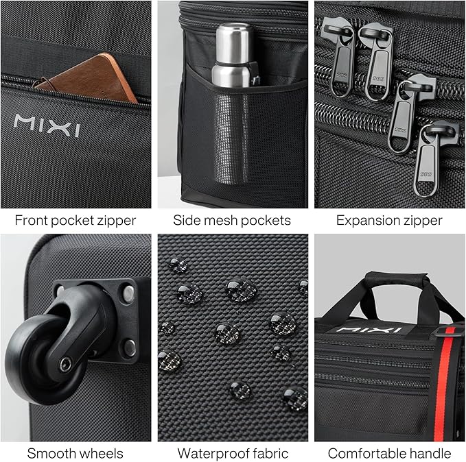 mixi Travel Bag with Wheels Expandable Foldable Luggage Bag Collapsible Rolling Travel Bag Duffel Bag Large Capacity Suitcase for Men Women, Black