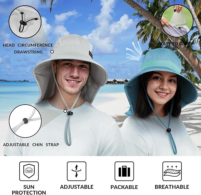Sukeen Cooling Sun Hat for Men Women UPF50+ Wide Brim Fishing Hat with Neck Flap Adjustable Foldable Bucket Hat for Hiking