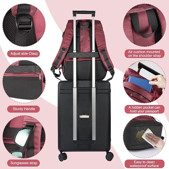Travel Backpack, Business Anti Theft Slim Sturdy Laptops Backpack with USB Charging Port, Water Resistant College School Laptop Bag for Men & Women Fits 15.6 Inch Notebook (Red)