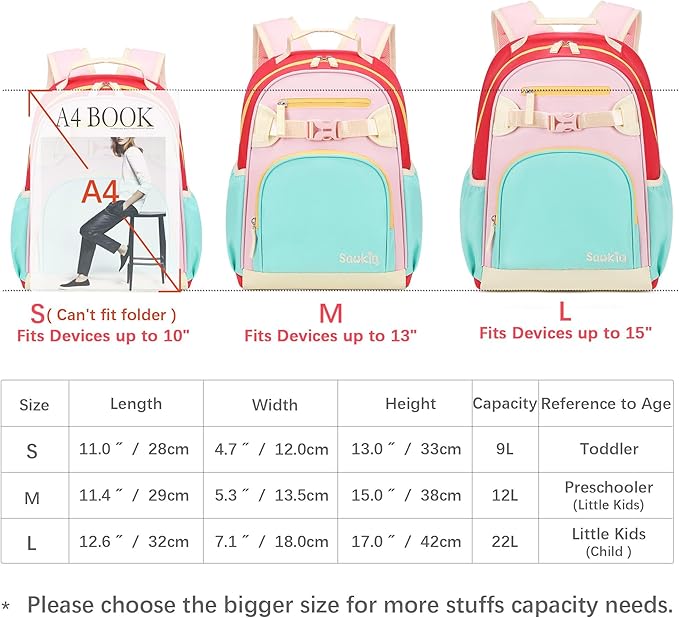 Lightweight Cute Kids Backpack for School Kindergarten Elementary Backpacks for Gilrs ages 6-8-10 (Aqua Pink Red)