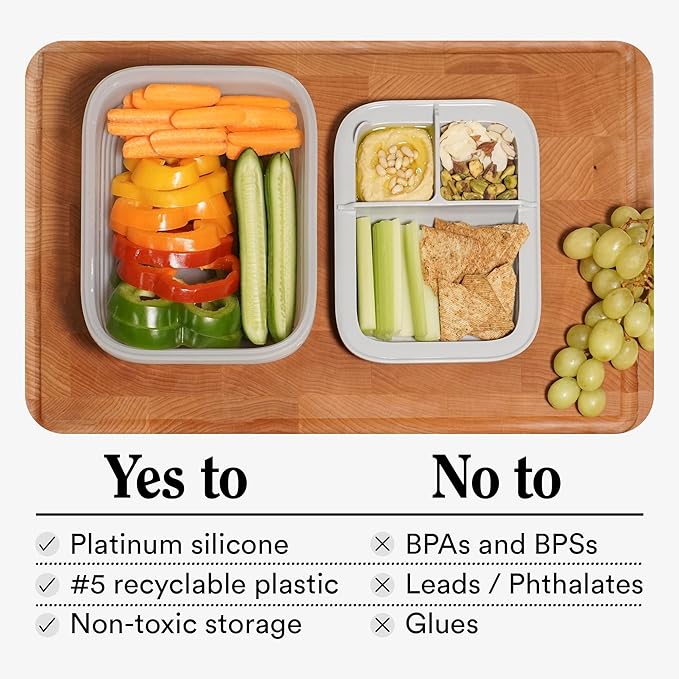 STOJO Collapsible Bento Box, Reusable, Leak-Proof, Microwave & Dishwasher Safe, Premium Lunch Container with Divider – Space-Saving, Transparent Design (Cashmere, 6-Cup/1.5L)
