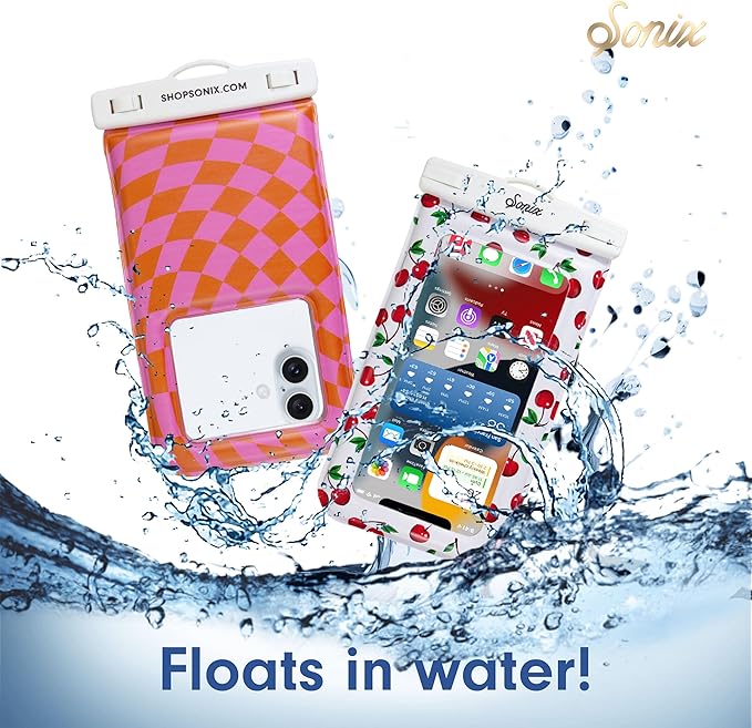 Sonix Waterproof Phone Pouch - Floating Phone Case Dry Bag w/Crossbody Lanyard - Beach Cruise Travel Essentials - Compatible w/All Devices, Touchscreen Friendly | Cherry on Top