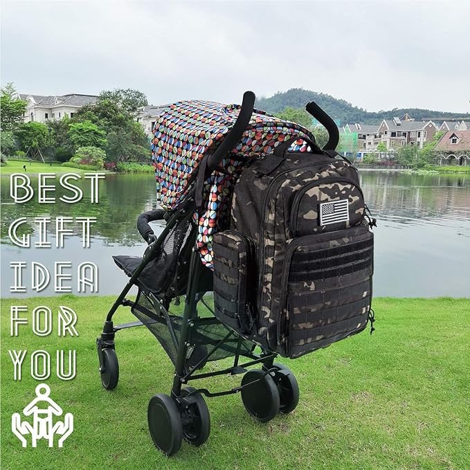 Diaper Bag Backpack for Dad, DBTAC Large Baby Nappy Bag for Men w/Changing Mat, Insulated+Wipe Pockets, Stroller Straps, Black Camo