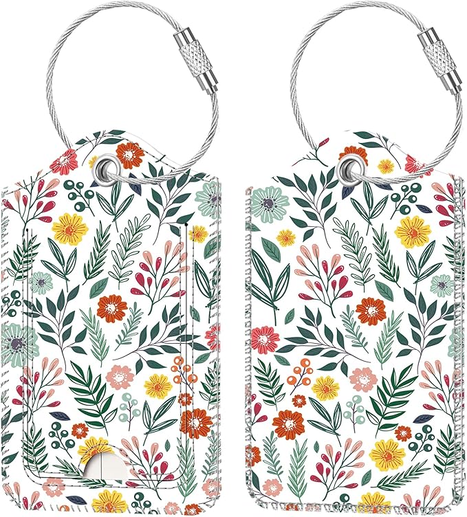 Fintie Luggage Tags, Privacy Cover ID Label with Stainless Steel Loop and Address Card for Travel Bag Suitcase, Spring (2 Piece)