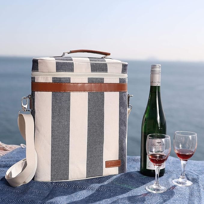 Zormy 3 Bottle Insulated Wine Tote Cooler Bag, Portable Carrier with Corkscrew Opener and Shoulder Strap for Beach Travel Picnic, Unique Carrier