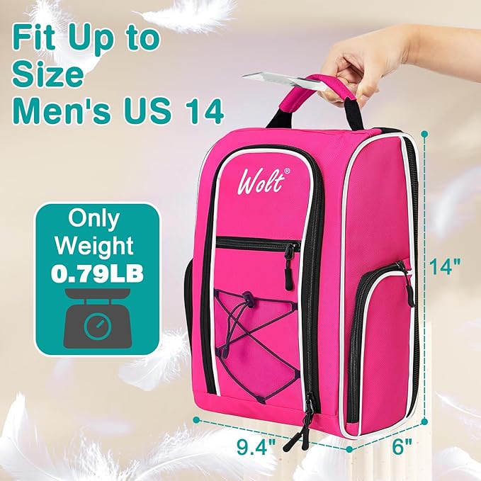 Wolt Golf Shoe Bag - Sports & Travel Shoes Carrier Bags with Ventilation & Double Outside Accessory Pocket for Socks, Tees, Golf Balls, etc. for women and men (Pink)