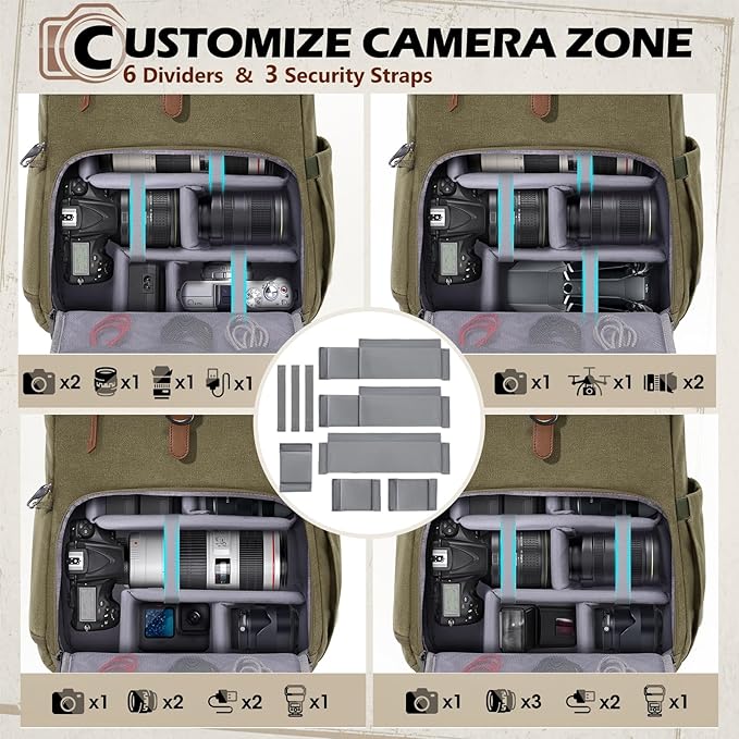 RAINSMORE Camera Bag Backpack for DSLR/SLR Mirrorless 15.6 Inch Laptop Camera Back Pack for Photographers Anti-Theft Photography Bags Case with Tripod Holder & Rain Cover, Green