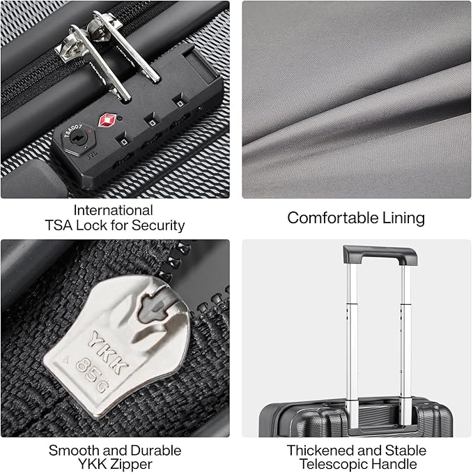 Hanke Luggage Sets 2 piece Carry On Luggage with Wheels PC Hard Shell Suitcases Lightweight Checked Travel Luggage Large Travel Suitcase Woman Men 20/29 Inch(Jet Black)