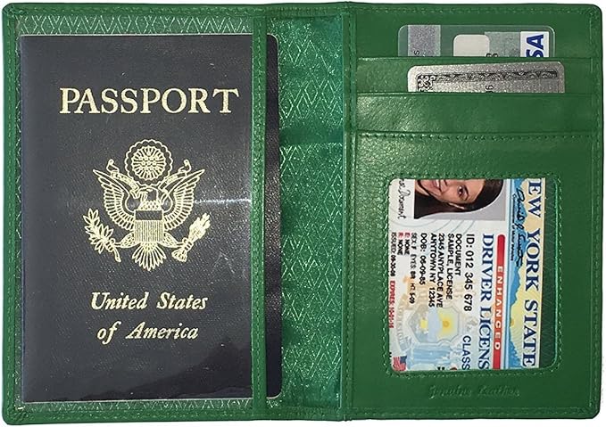Personalized Monogrammed Emerald Green Leather RFID Passport Wallet