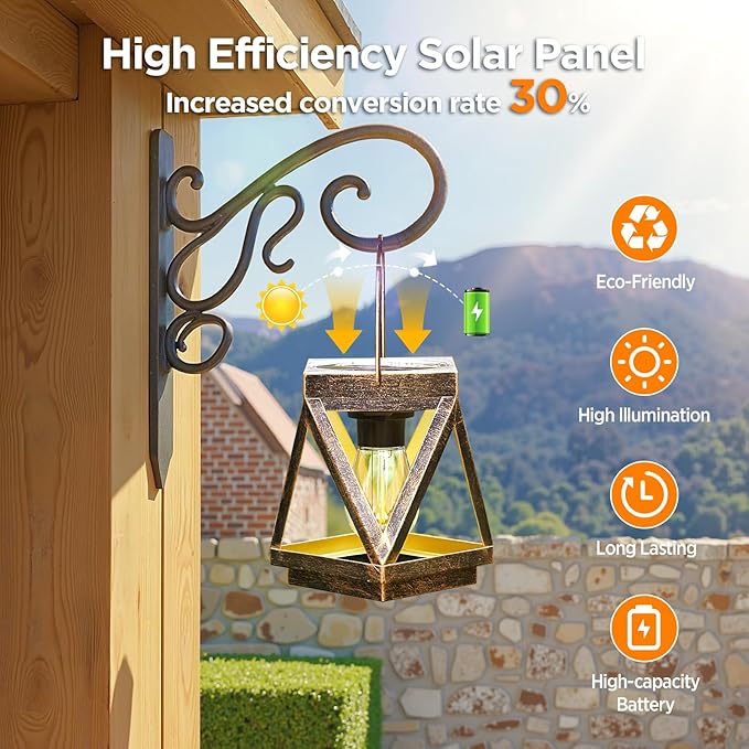 KOOPER Solar Lanterns Outdoor Waterproof, 4 Pack Upgraded Metal Hanging Solar Lights Outdoor Lantern Decorative, Bright Bronze Hanging Lanterns for Yard Patio Table Pathway Garden Decor