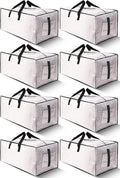 8 Pack Large Strong Moving Bags with Zippers & Carrying Handles - Water-Resistant - Heavy Duty Storage Tote for Space Saving, Fold Flat, Alternative to Moving Box (Semi-Transparent)