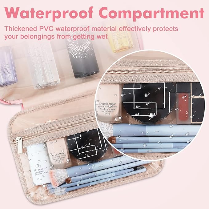 Wedama Toiletry Bag for Women, Medium Cosmetic Travel Bag, Hanging Toiletry Bag for Bathroom, Thickened PVC Waterproof Makeup Bag, Toiletries Bag for Travel Business Trips and Camping, Pink