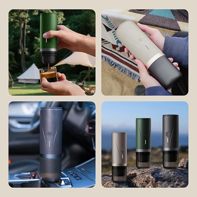 Portable Espresso Maker,Self-Heating Electric Mini Coffee Machine,20 Bar Pressure Compatible with NS Pods & Fine Grind for Travel, Camping, Hiking(Cream)