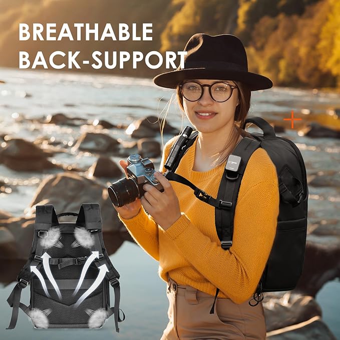 TARION Camera Backpack Waterproof Bag - 12.5L Slim DSLR Backpack with 14'' Laptop Compartment Rain Cover Slim Photography Bag for Men Women Photographers for DSLR SLR Lens Black TRL