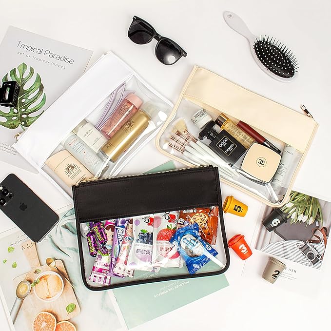 LETGO Clear Makeup Bag Pouch for Travel with Zipper,Clear Cosmetic Bag for Women Waterproof Snacks Bag Stadium Purse Toiletry Bag Bogg Bag Accessories (0-Beige)