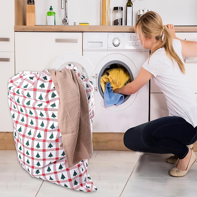 Urban Villa Laundry Bag Canvas|Dirty Clothes Travel Laundry Bag|Machine Washable|Reusable College Hostel Hamper Liner Bag for Garments Delicates Drawstring Closure 4 Pack Tree Print|Size 28X36 Inches
