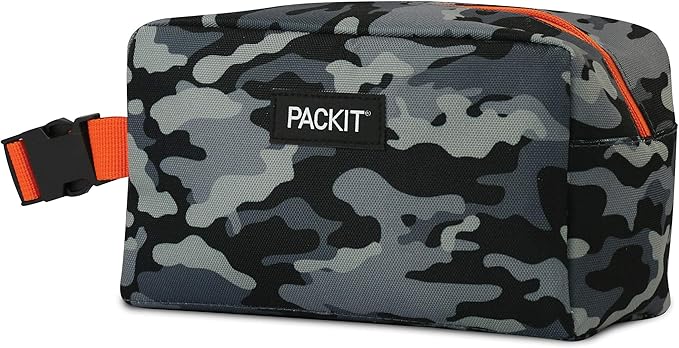PackIt Freezable Snack Box, Charcoal Camo, Built with ECOFREEZE Technology, Collapsible, Reusable, Zip Closure with Buckle Handle, Great for All Ages and Fresh Snacks on the go