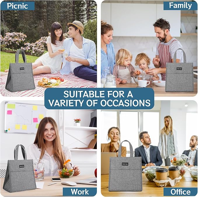 Della Gao Insulated Lunch Bag for Women Men, Waterproof Small Lunch Tote Lunch Box, Reusable Lunch Bags for Work, Party, Travel and Picnic (Gray)