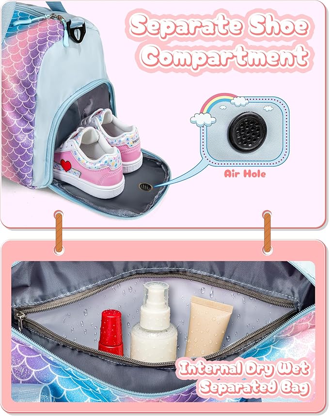 Graduation Gifts for Girls-Girl Gym Bag with Shoe Compartment, Kid Personalized Weekender Overnight Bags, Initial Travel Tote with Makeup Pouch, Gift Ideas for Niece Sister (Letter W)