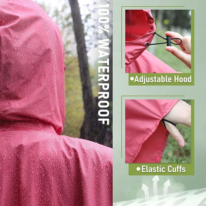 SaphiRose Unisex Rain Poncho Raincoat Hooded for Adults Women with Pockets