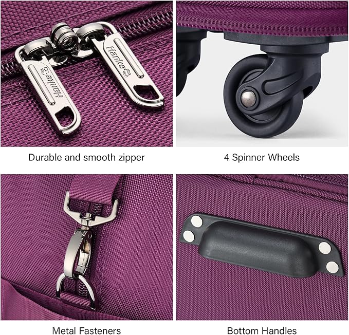 Hanke Suitcases with Wheels Expandable Foldable Luggage Bag Suitcase Collapsible Rolling Travel Bag Duffel Bag for Men Women Lightweight Suitcases without Telescoping Handle, Purple